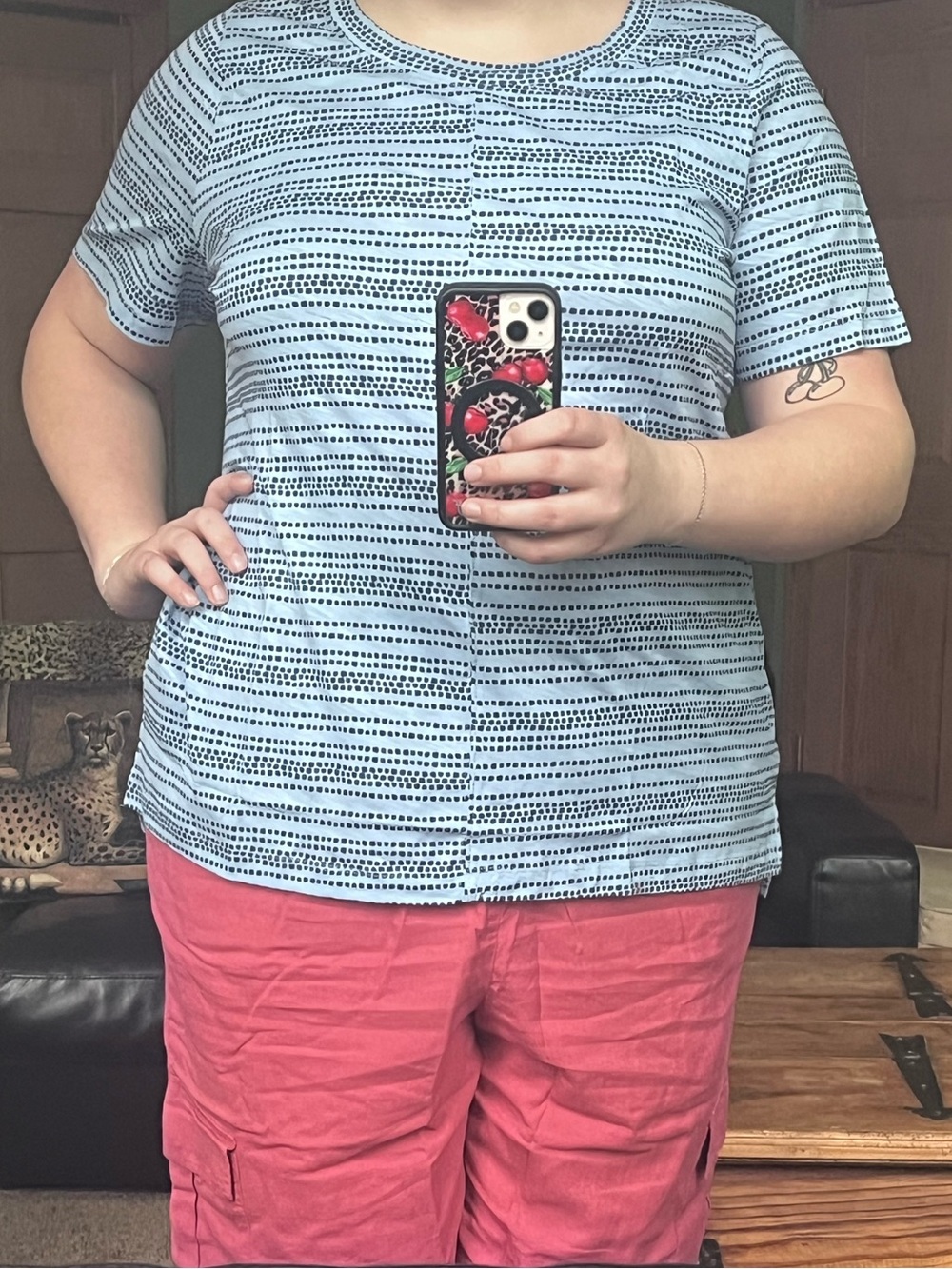 CJ Banks Light‎ Blue and Black Short-Sleeve Striped Tee